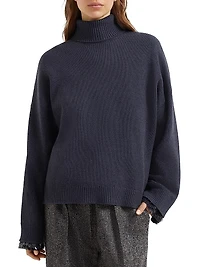 Virgin Wool, Cashmere and Silk Turtleneck Sweater with Swing Drops Cuffs