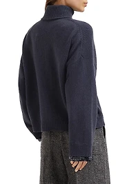 Virgin Wool, Cashmere and Silk Turtleneck Sweater with Swing Drops Cuffs