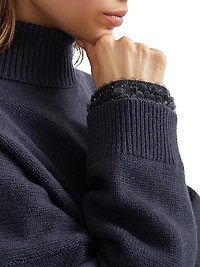 Virgin Wool, Cashmere and Silk Turtleneck Sweater with Swing Drops Cuffs