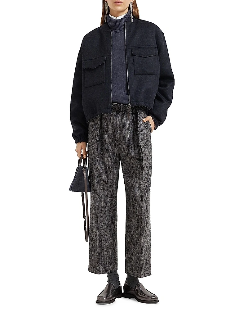 Virgin Wool, Cashmere and Silk Turtleneck Sweater with Swing Drops Cuffs
