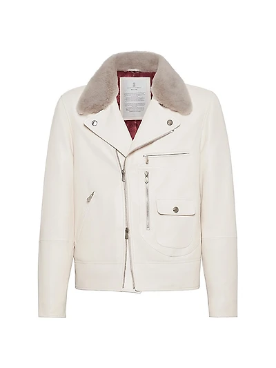 Nappa Leather Biker Jacket with Thermore® Padding and Detachable Shearling Collar