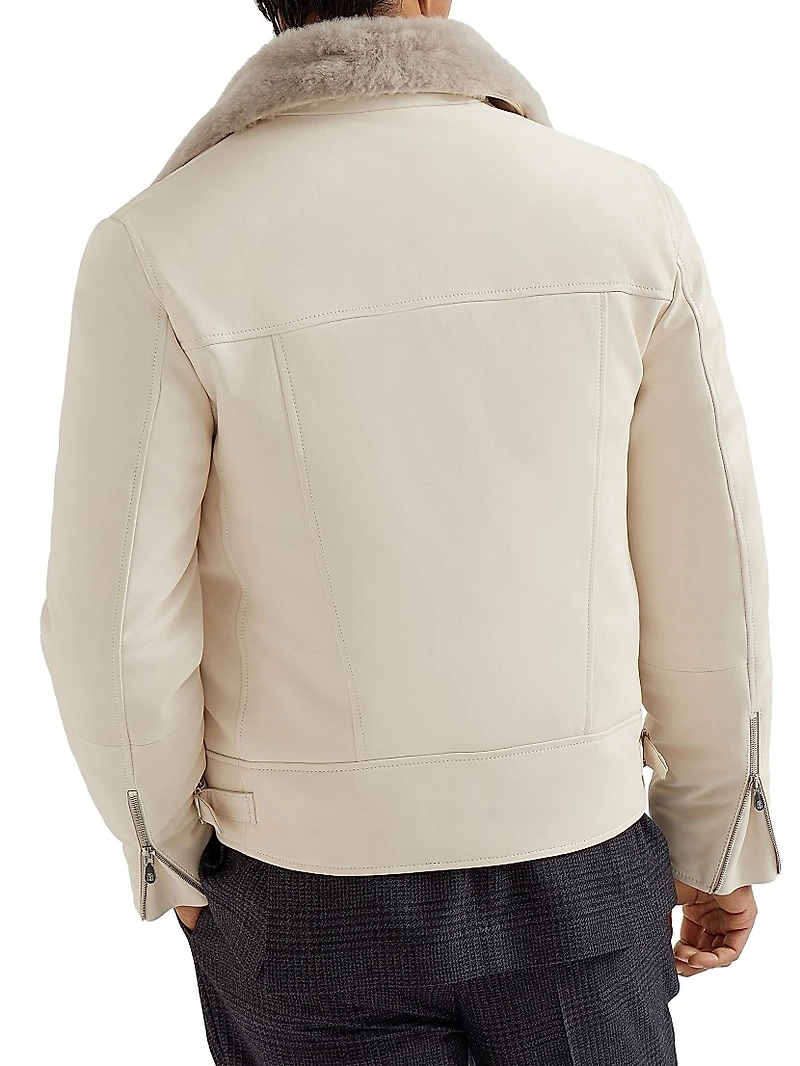 Nappa Leather Biker Jacket with Thermore® Padding and Detachable Shearling Collar