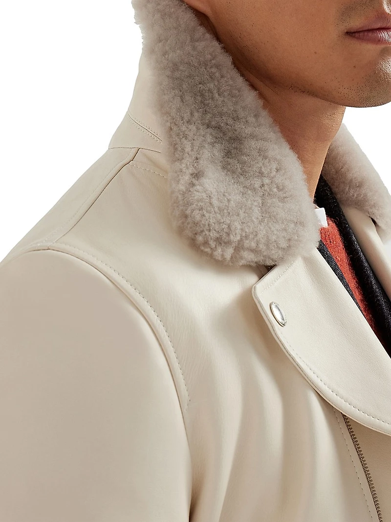 Nappa Leather Biker Jacket with Thermore® Padding and Detachable Shearling Collar