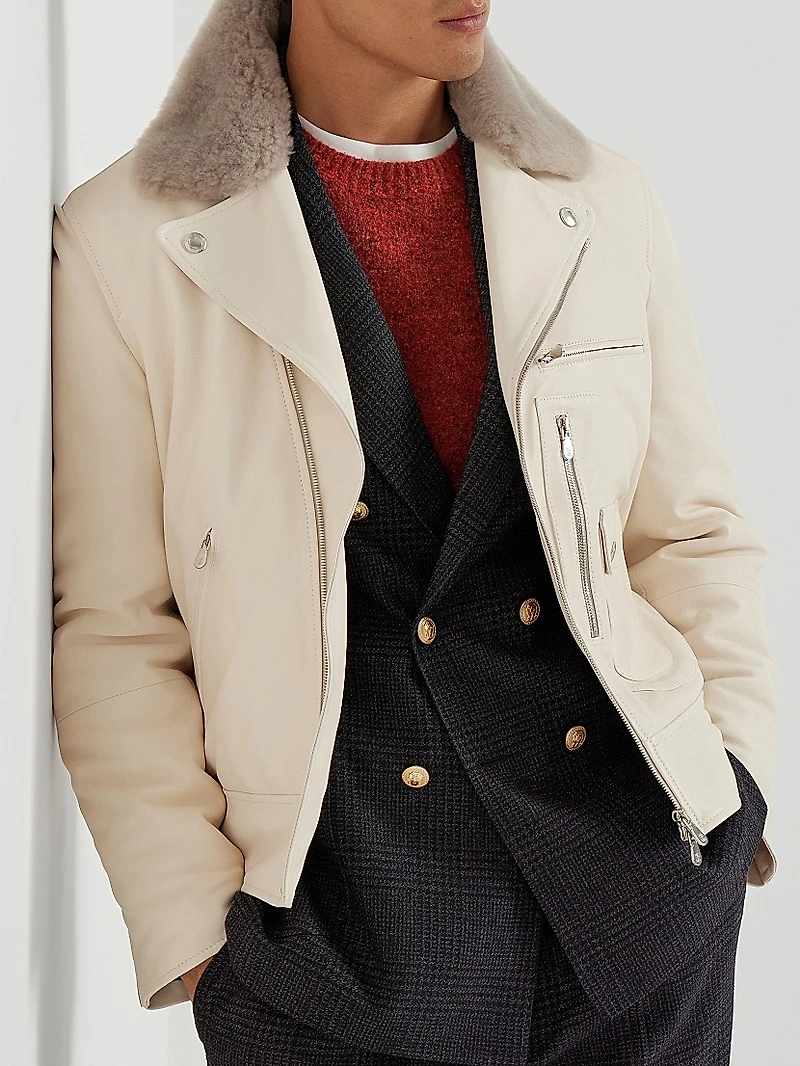 Nappa Leather Biker Jacket with Thermore® Padding and Detachable Shearling Collar