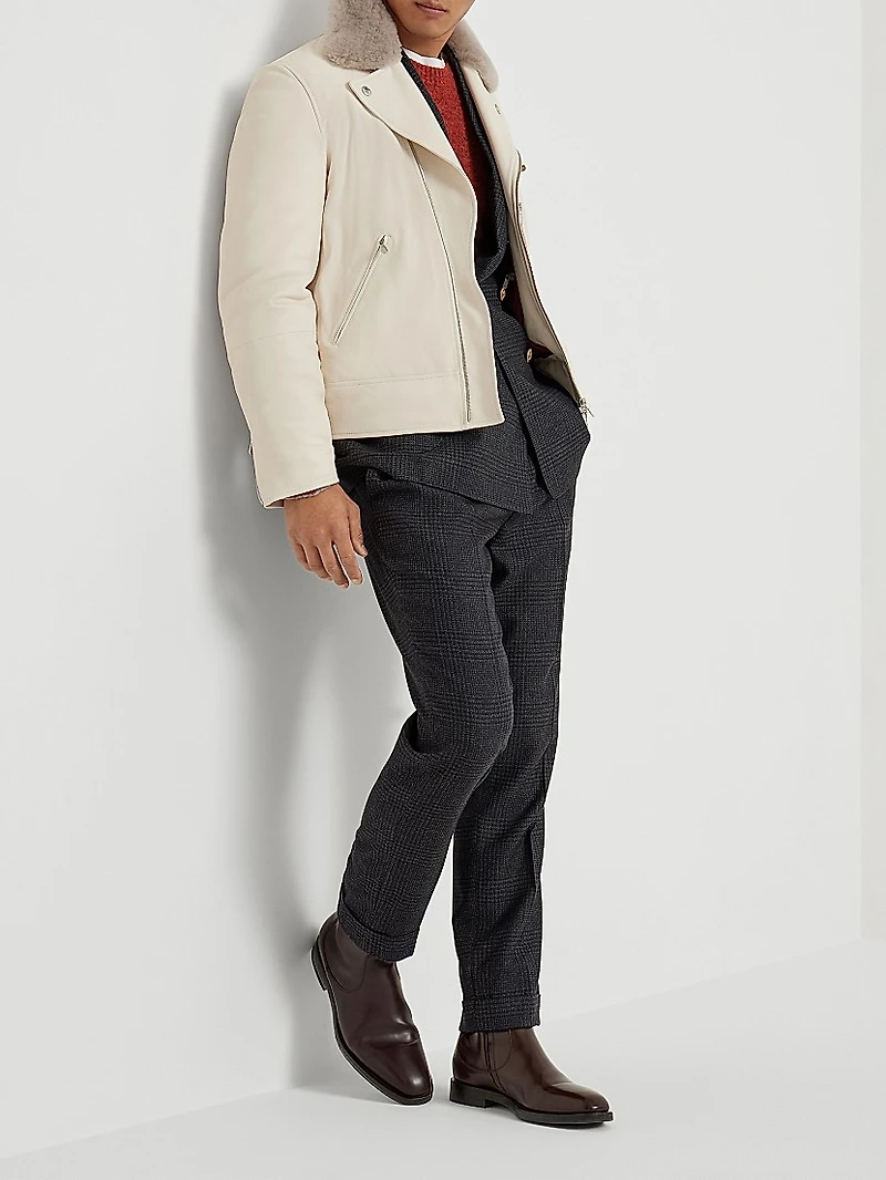 Nappa Leather Biker Jacket with Thermore® Padding and Detachable Shearling Collar