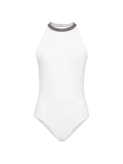 Techno Jersey Bathing Suit with Precious Collar