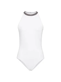 Techno Jersey Bathing Suit with Precious Collar