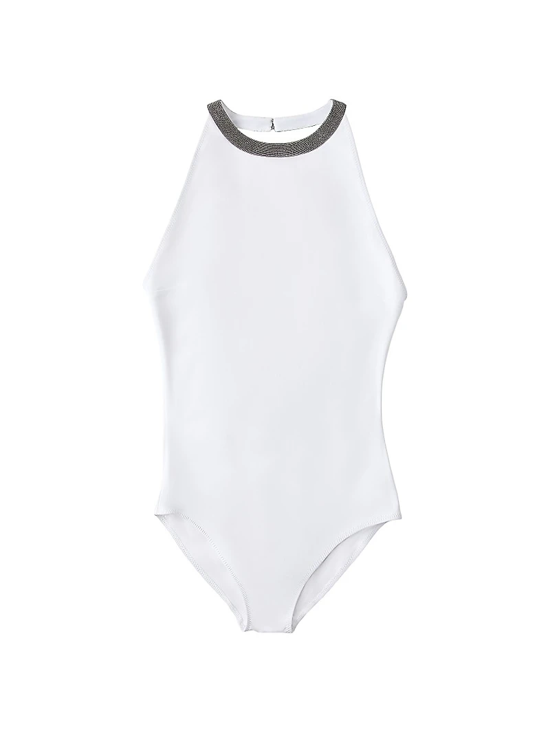Techno Jersey Bathing Suit with Precious Collar