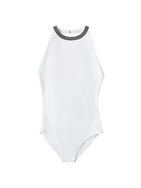 Techno Jersey Bathing Suit with Precious Collar