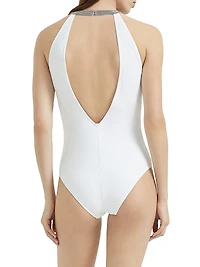 Techno Jersey Bathing Suit with Precious Collar