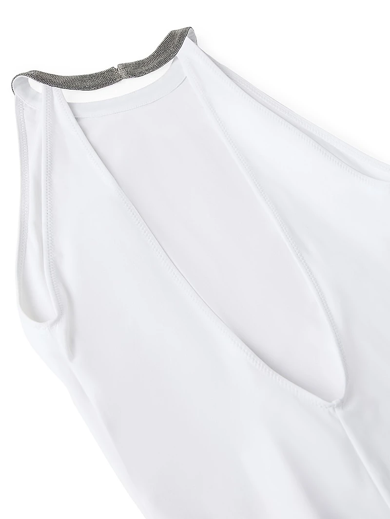 Techno Jersey Bathing Suit with Precious Collar