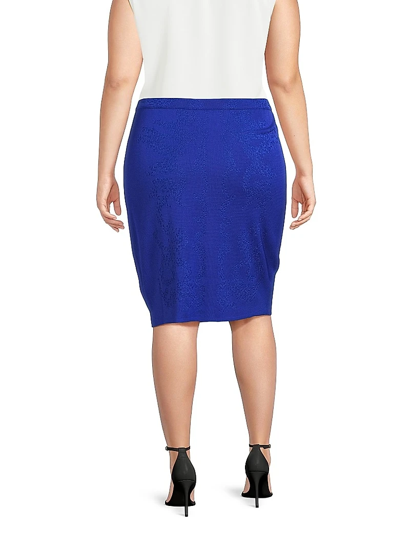 Plus Tonal-Print Knee-Length Skirt