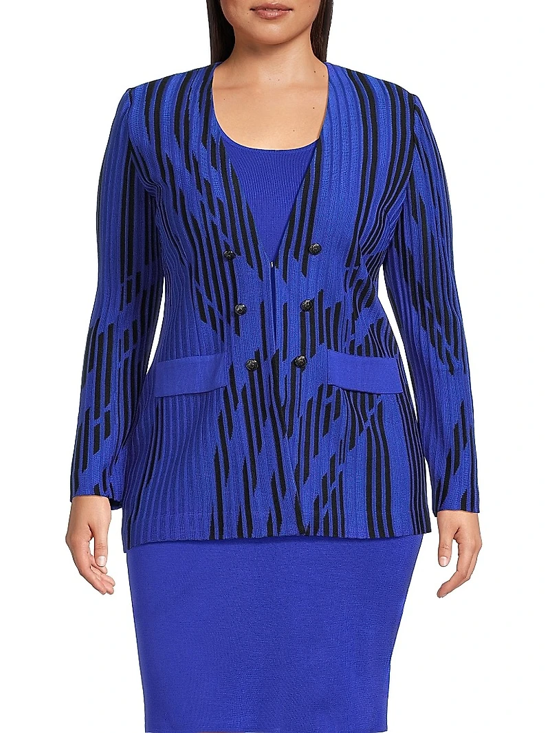 Plus Two-Toned Knit Tailored-Fit Jacket