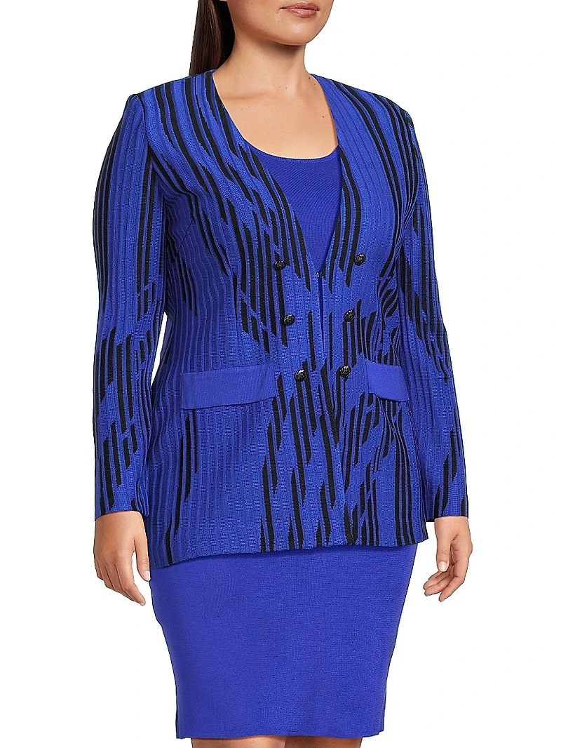 Plus Two-Toned Knit Tailored-Fit Jacket