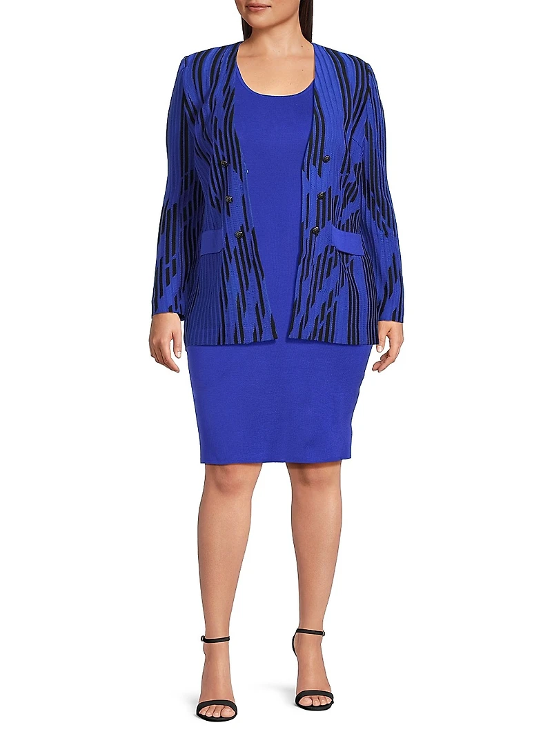 Plus Two-Toned Knit Tailored-Fit Jacket