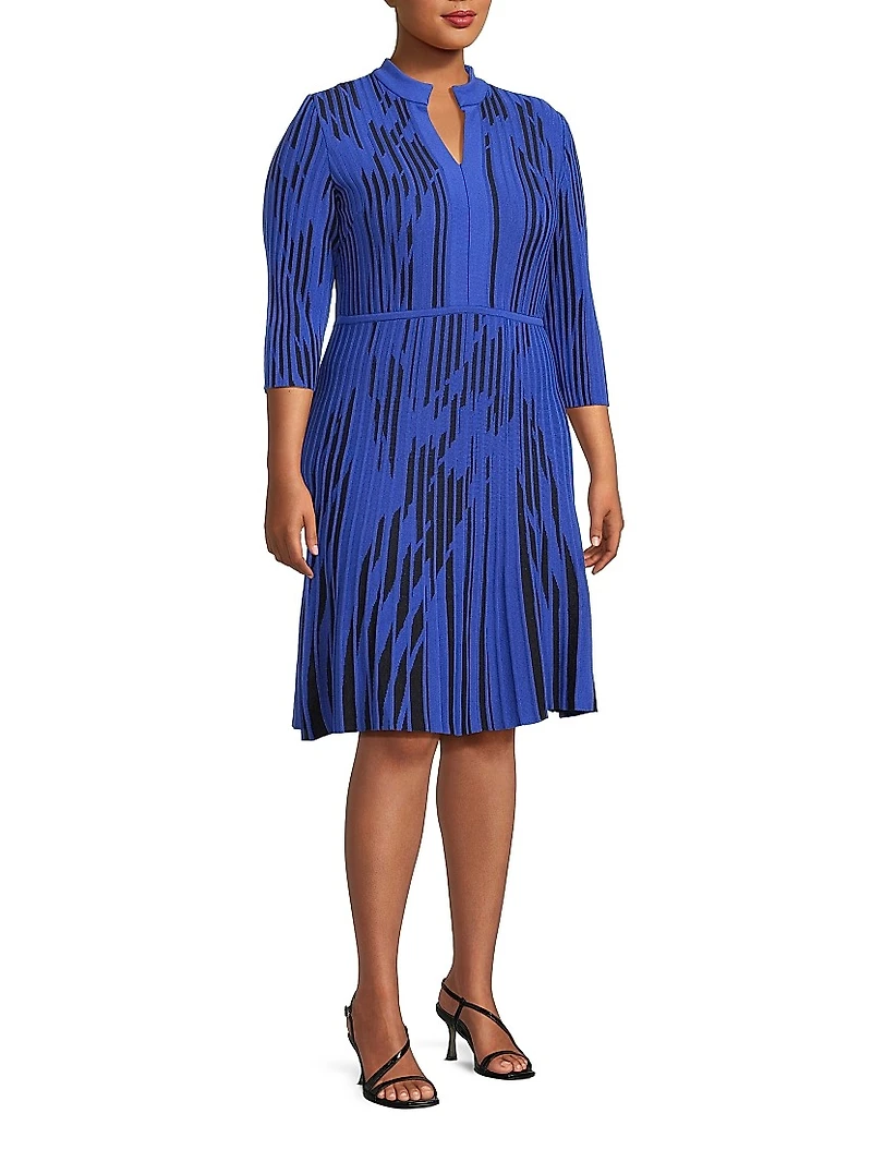 Plus Tow-Toned Knee-Length Dress