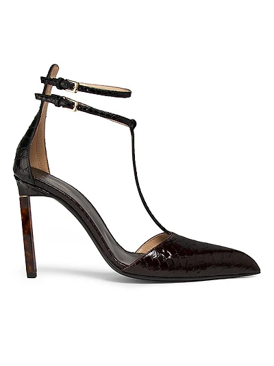 100MM Python-Embossed Leather Strappy Pumps
