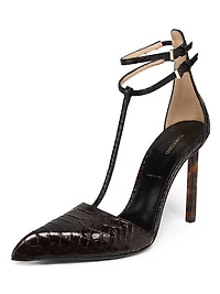 100MM Python-Embossed Leather Strappy Pumps
