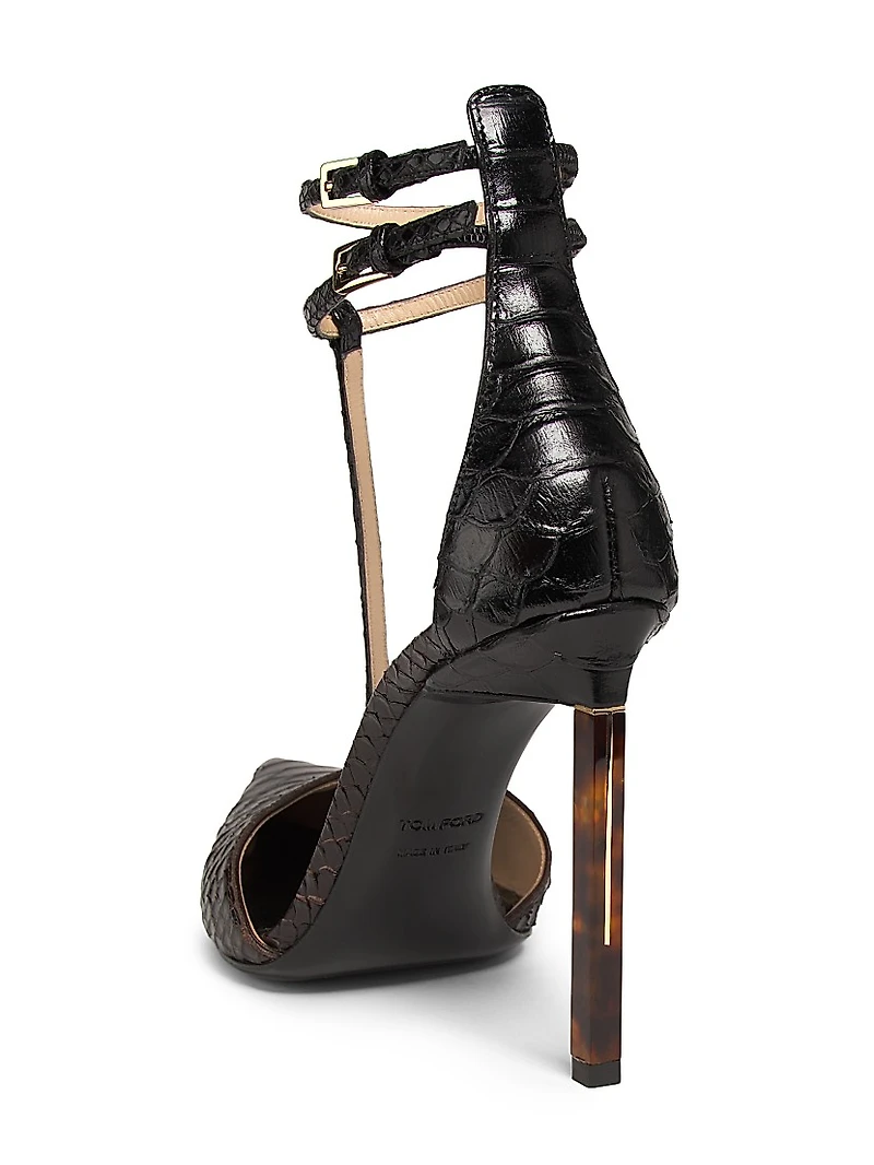 100MM Python-Embossed Leather Strappy Pumps
