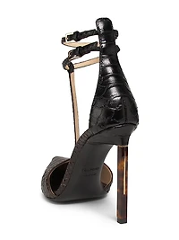 100MM Python-Embossed Leather Strappy Pumps