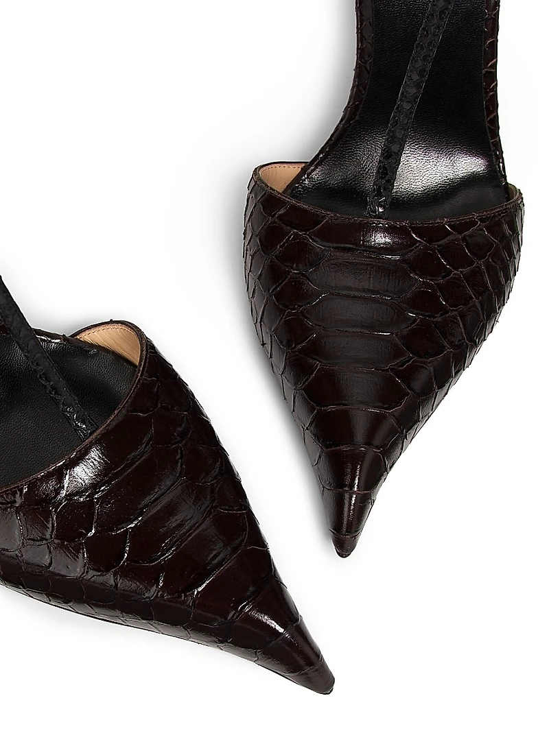 100MM Python-Embossed Leather Strappy Pumps
