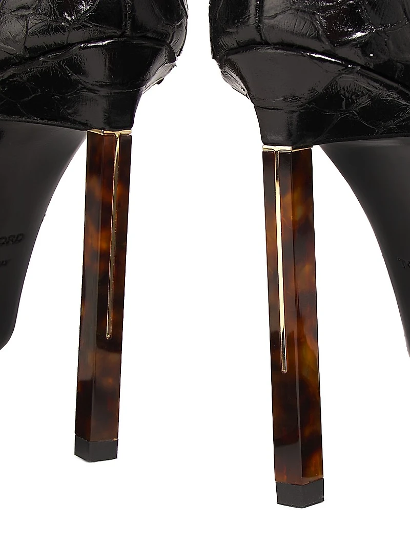 100MM Python-Embossed Leather Strappy Pumps