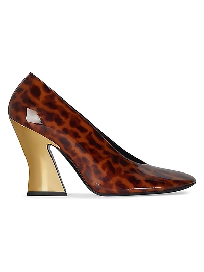 Sculpted Heeled Pumps Tortoise Shell Patent Leather