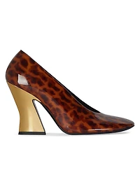 Sculpted Heeled Pumps Tortoise Shell Patent Leather