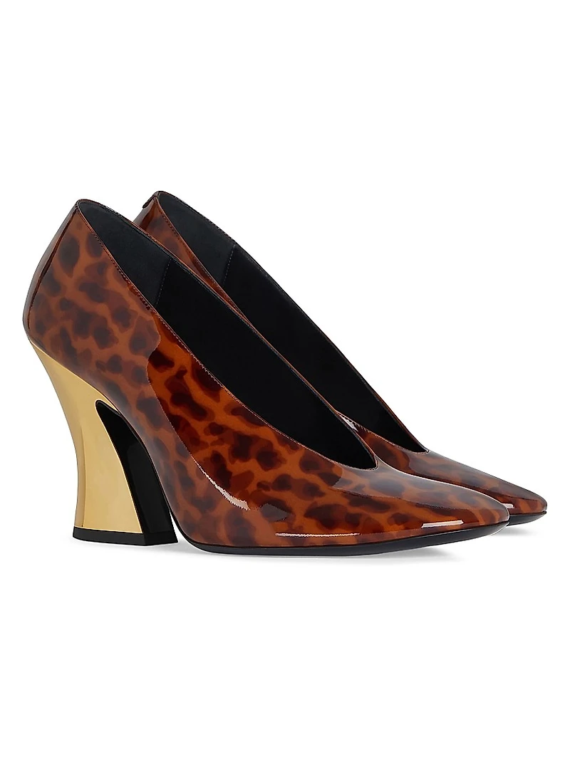 Sculpted Heeled Pumps Tortoise Shell Patent Leather