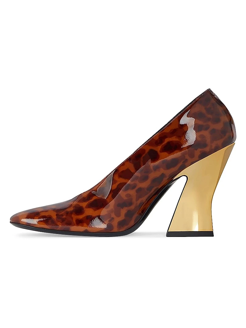 Sculpted Heeled Pumps Tortoise Shell Patent Leather