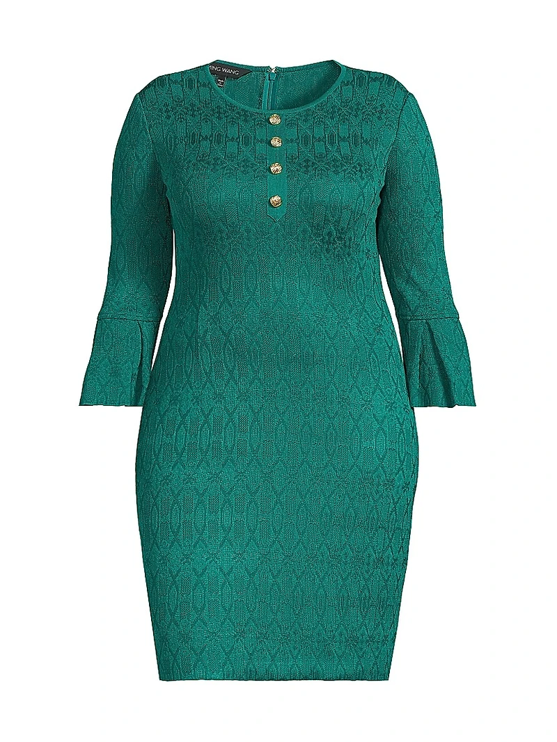 Plus Tonal Multi-Stitch Sheath Knee-Length Dress