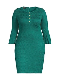 Plus Tonal Multi-Stitch Sheath Knee-Length Dress