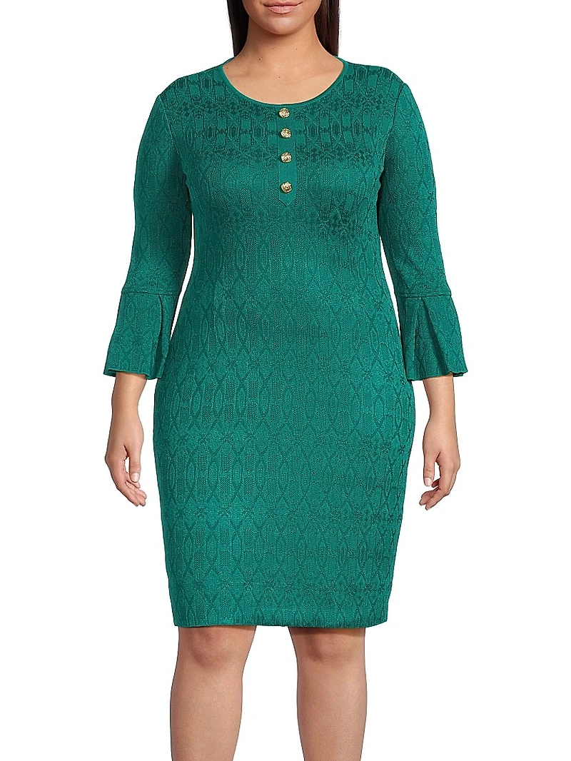 Plus Tonal Multi-Stitch Sheath Knee-Length Dress