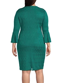 Plus Tonal Multi-Stitch Sheath Knee-Length Dress