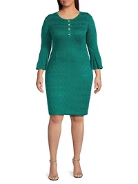 Plus Tonal Multi-Stitch Sheath Knee-Length Dress