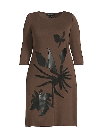 Plus Botanical Appliqué Knit Knee-Length Dress