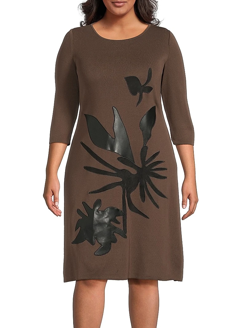 Plus Botanical Appliqué Knit Knee-Length Dress