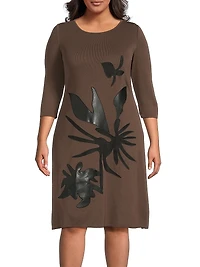 Plus Botanical Appliqué Knit Knee-Length Dress