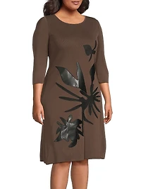 Plus Botanical Appliqué Knit Knee-Length Dress