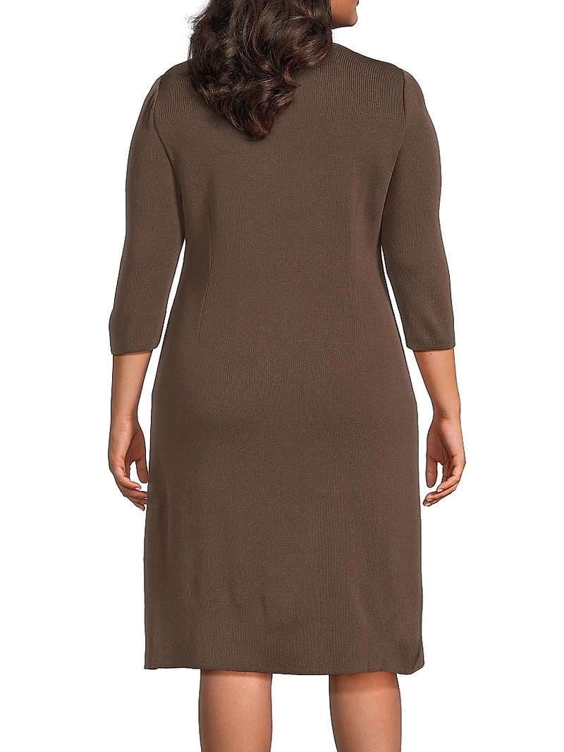 Plus Botanical Appliqué Knit Knee-Length Dress