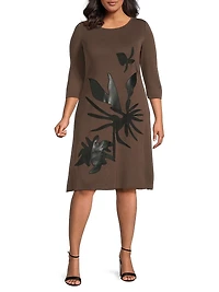 Plus Botanical Appliqué Knit Knee-Length Dress