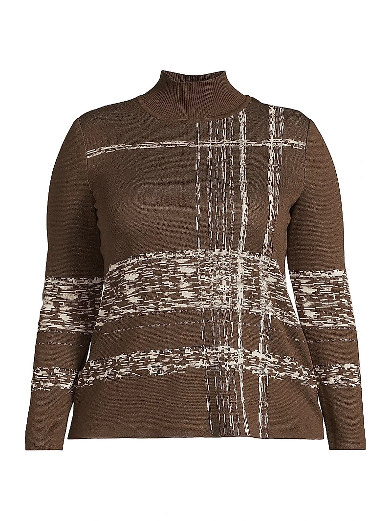 Plus Jacquard Soft Knit Mock-Turtleneck Tunic Top