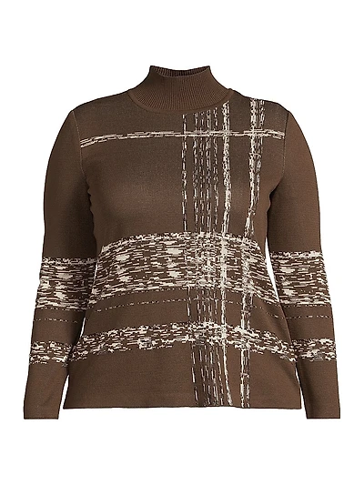 Plus Jacquard Soft Knit Mock-Turtleneck Tunic Top