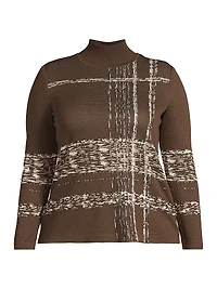 Plus Jacquard Soft Knit Mock-Turtleneck Tunic Top
