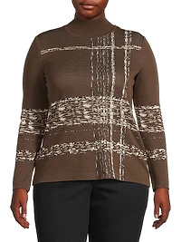 Plus Jacquard Soft Knit Mock-Turtleneck Tunic Top