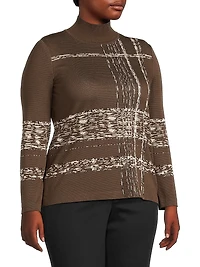 Plus Jacquard Soft Knit Mock-Turtleneck Tunic Top