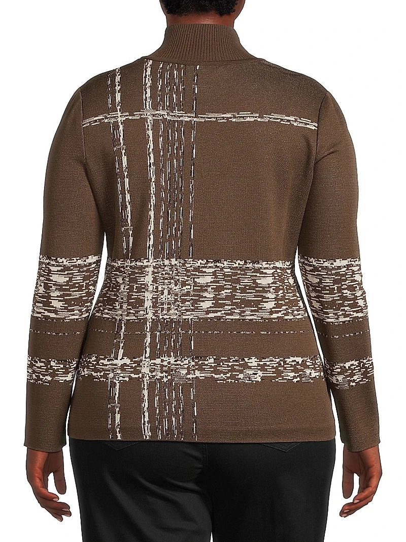 Plus Jacquard Soft Knit Mock-Turtleneck Tunic Top