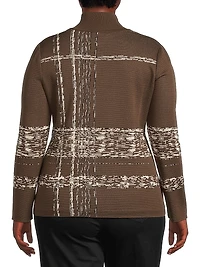 Plus Jacquard Soft Knit Mock-Turtleneck Tunic Top