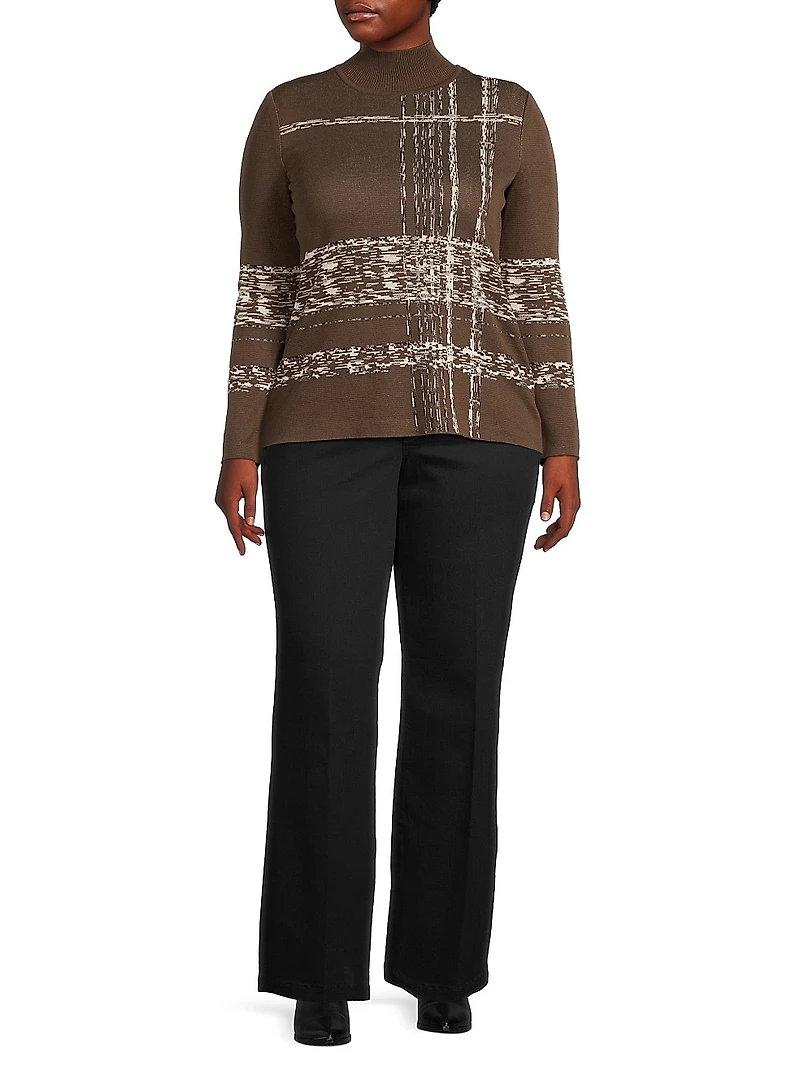 Plus Jacquard Soft Knit Mock-Turtleneck Tunic Top
