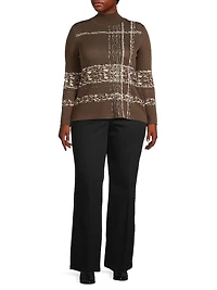 Plus Jacquard Soft Knit Mock-Turtleneck Tunic Top